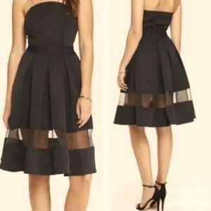 Express Strapless Black Cocktail Party A-Line Mesh Hem Knee Length Dress